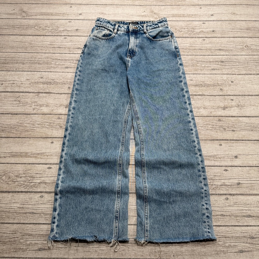 Frank And Oak Jeans Women's 26 Blue Nina Wide Leg High Rise Baggy Fit Light Wash